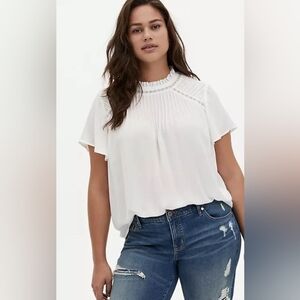 Torrid White Georgette Pintuck & Crochet Inset Blouse - 5x